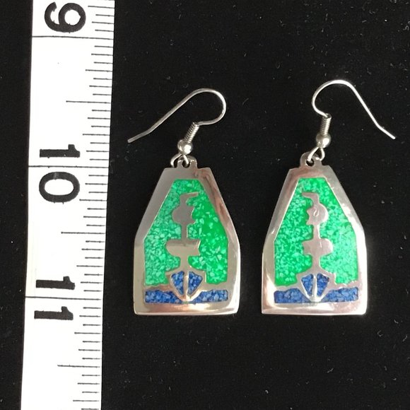 Vintage Silver Malachite & Lapis Earrings - Ships ahoy! - Picture 6 of 7